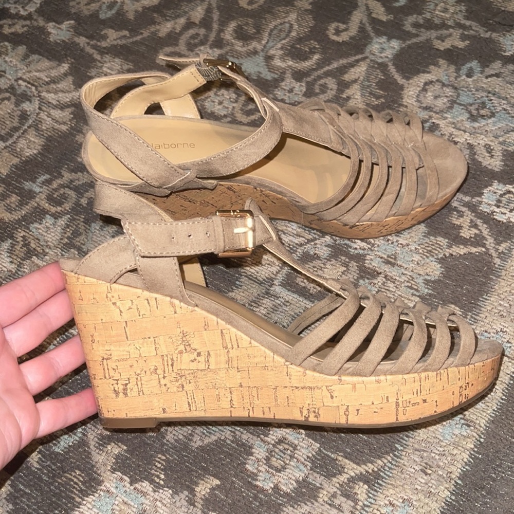 Taupe Wedge Sandals with Cork Heel